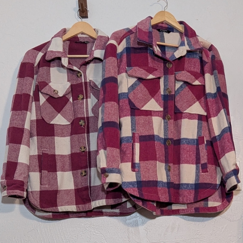 Bundle 2 Plaid Flannel Shackets Outdoors Camping Hiking Granola Girl Glamping